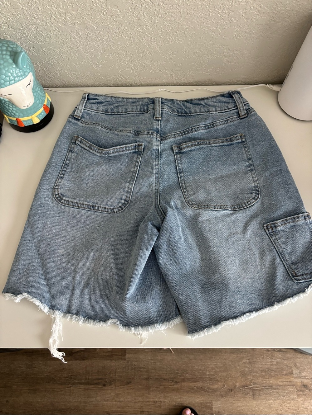 Women’s Light Blue Denim Cutoff long Shorts - Picture 3 of 4